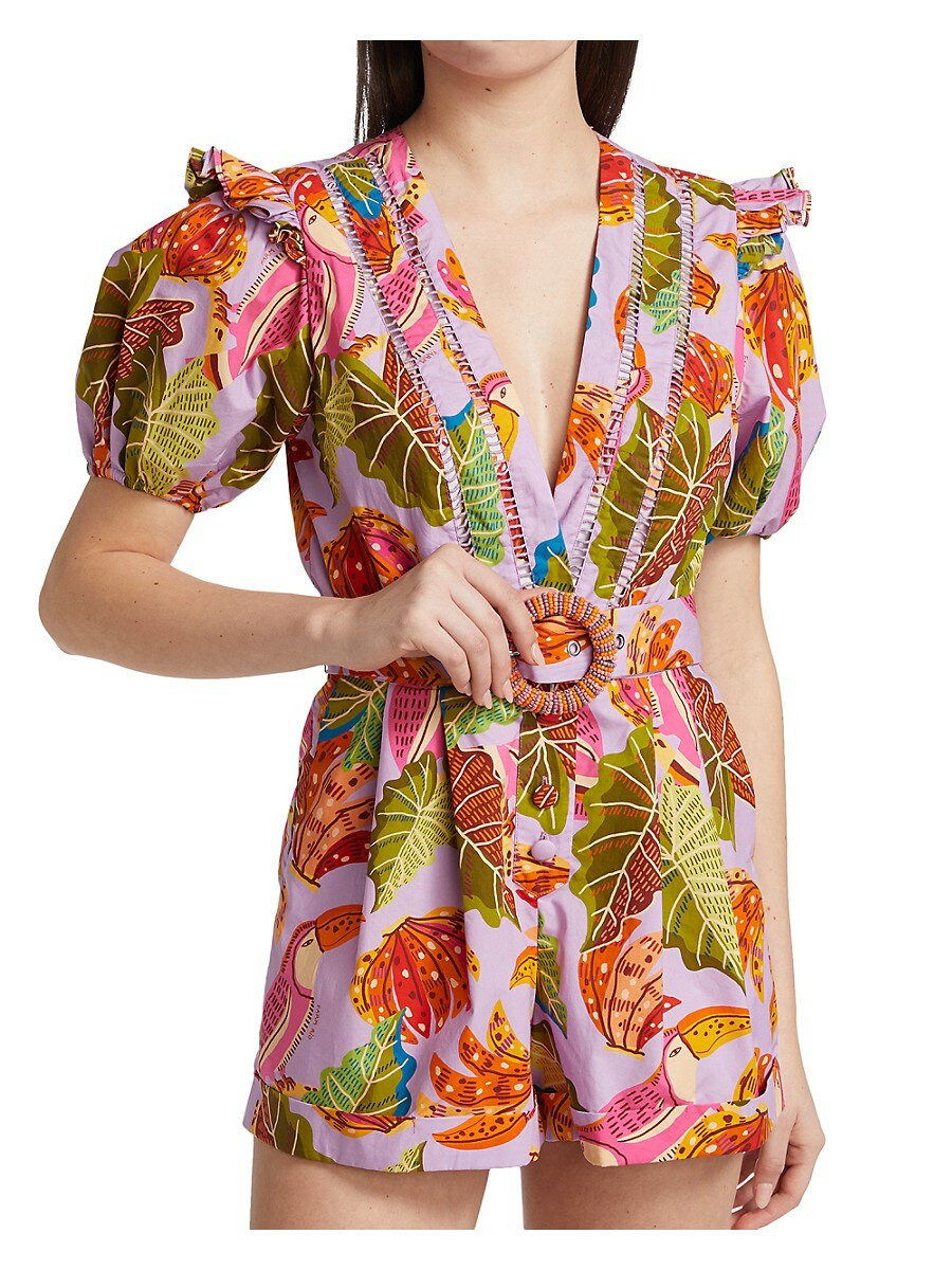 Farm Rio Women's Beaks & Bananas Ruffle Belted Romper - Lilac - Size XS | Saks Fifth Avenue OFF 5TH