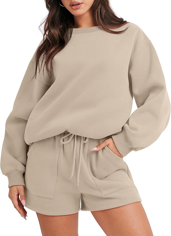 ANRABESS Women 2 Piece Outfits Sweat Shorts Sets 2025 Oversized Casual Lounge Matching Set Sweats... | Amazon (US)