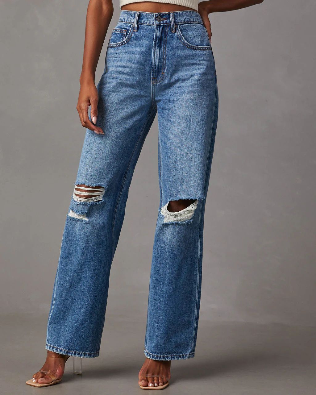 Janae Distressed High Rise Straight Jeans | VICI Collection