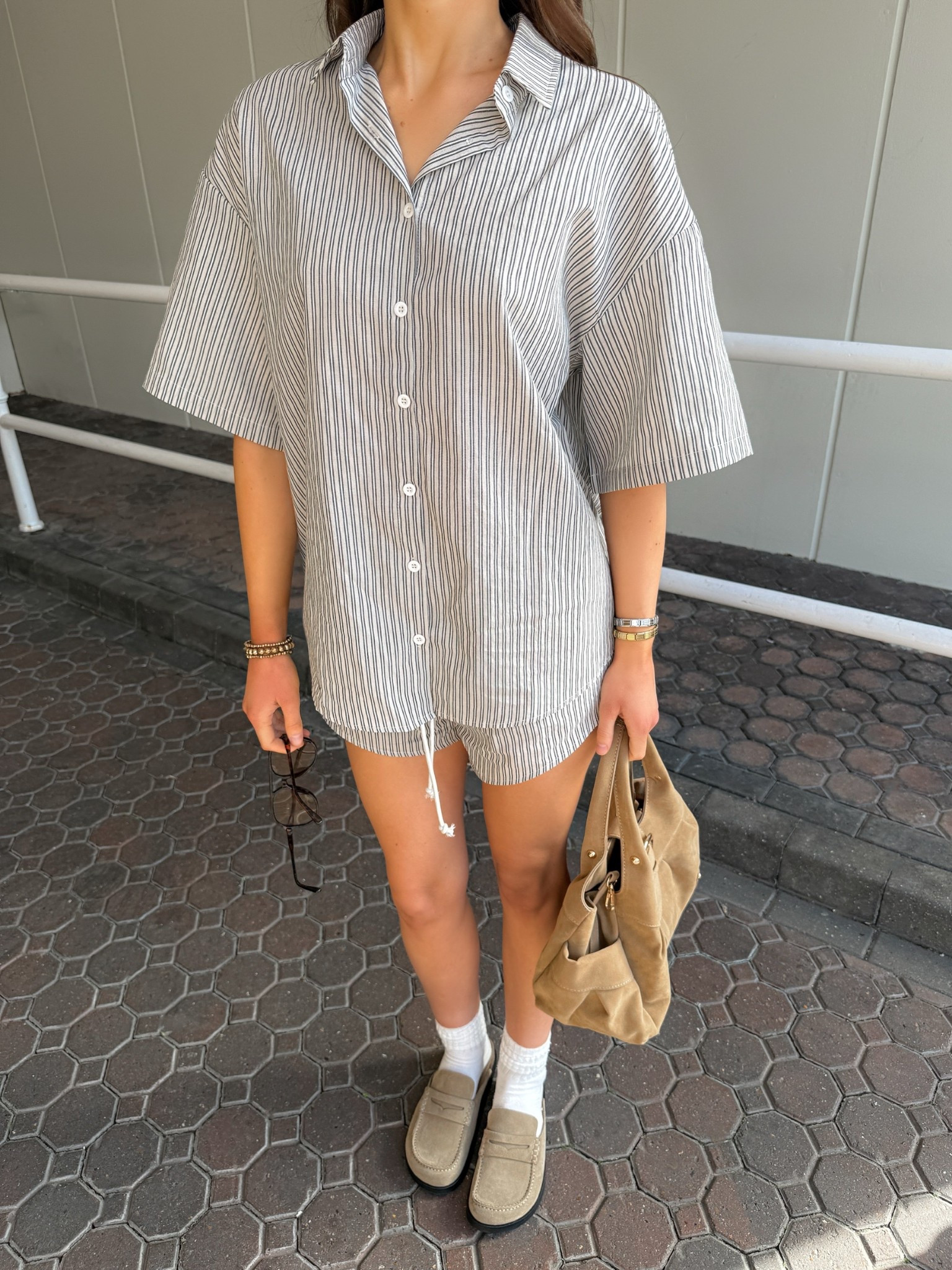 outfit inspiration, spring outfits, outfit inspo, spring fashion, comfy outfits, casual outfit, airport outfit, stripe co ord, oversized stripe shirt, stripe shorts, suede bag, suede clogs, birkenstock clogs 

Discount code MELISSA32

#LTKspring #LTKeurope