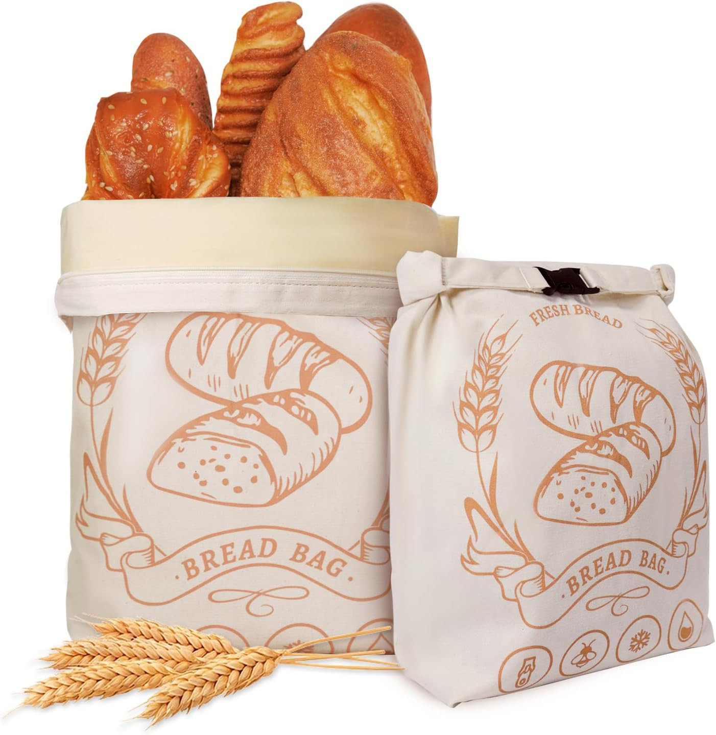 2 Pack Beeswax Bread Bags with Zipper, Sourdough Bread Storage for Homemade, Freezer Storage Bag to Keep Fresh, Large Cotton Beeswax Container, Baguette Bag with Liner, Kitchen Baking Supplies | Amazon (US)