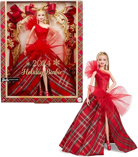 Barbie Signature Doll, 2024 Holiday Blonde Fashion Doll Wearing Gown with Plaid Skirt, Seasonal C... | Amazon (US)