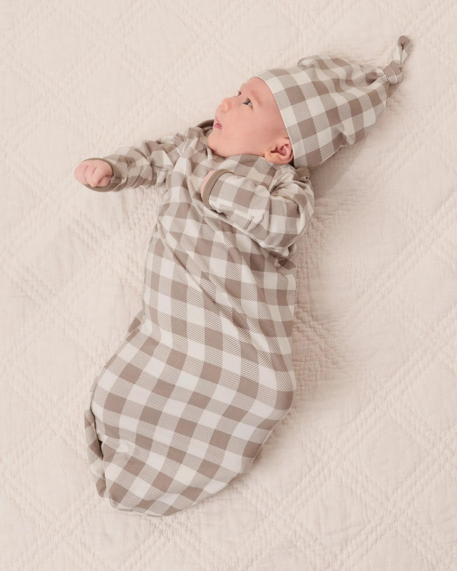 Cozy Bamboo Baby Gown & Hat | Taupe Gingham - Kindred Bravely | Kindred Bravely