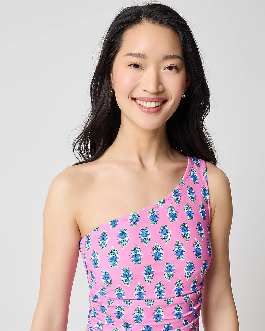 Printed ruched one-shoulder swimsuit | J.Crew Factory