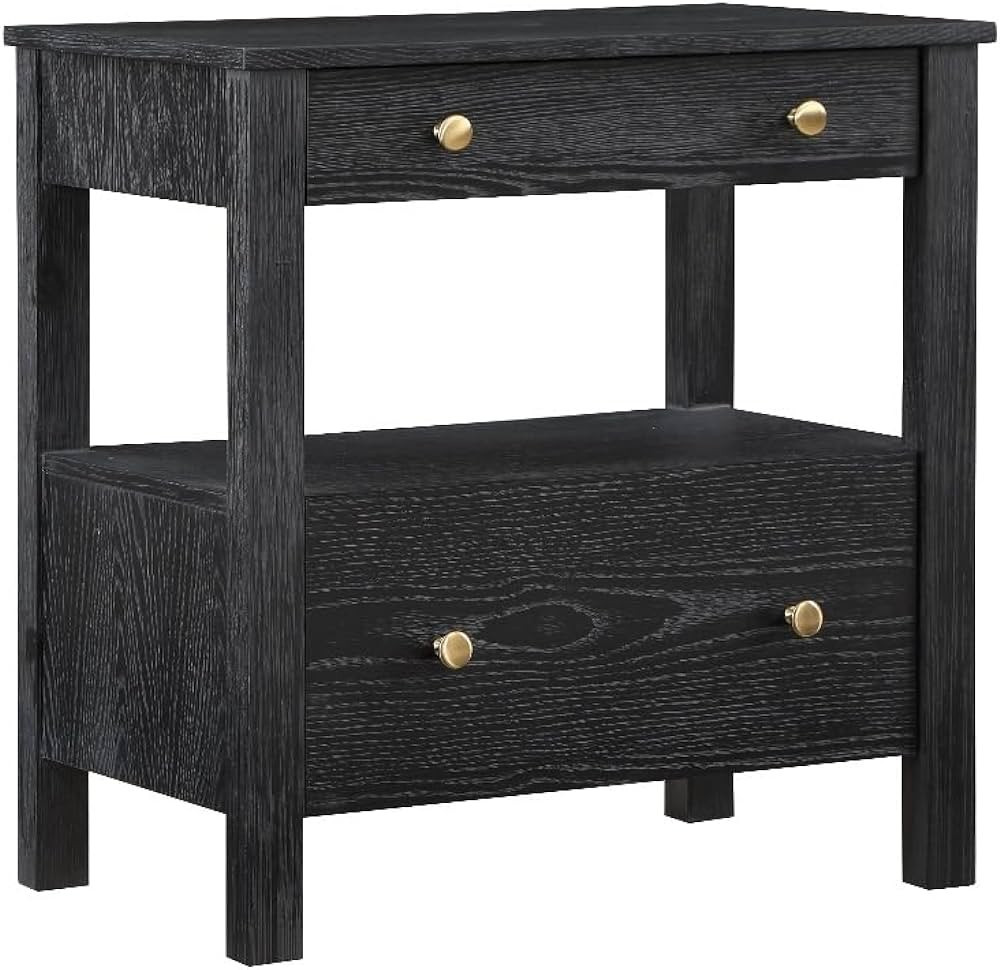 Comfort Pointe Delano Black Finish Wood 2-Drawer Modern Storage Nightstand | Amazon (US)