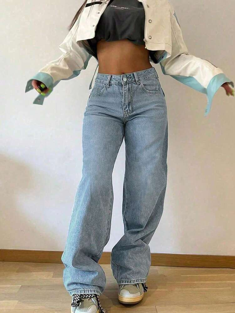 Women's Oversized Straight-Leg Vintage Jeans | SHEIN