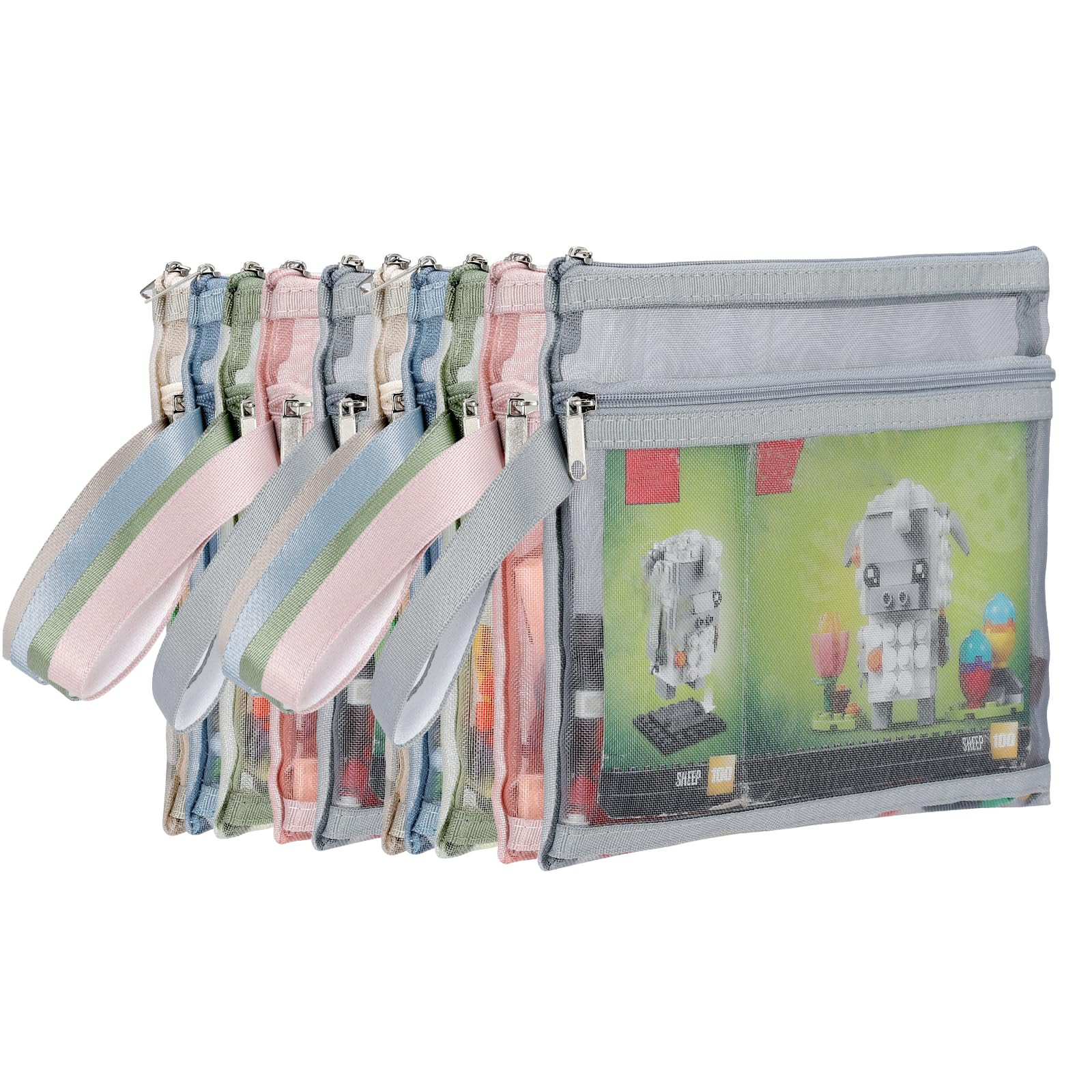 10 Pack Colored Mesh Zipper Pouch Bags, Double-Layer Nylon Building Block Sets Toy Storage & Orga... | Amazon (US)