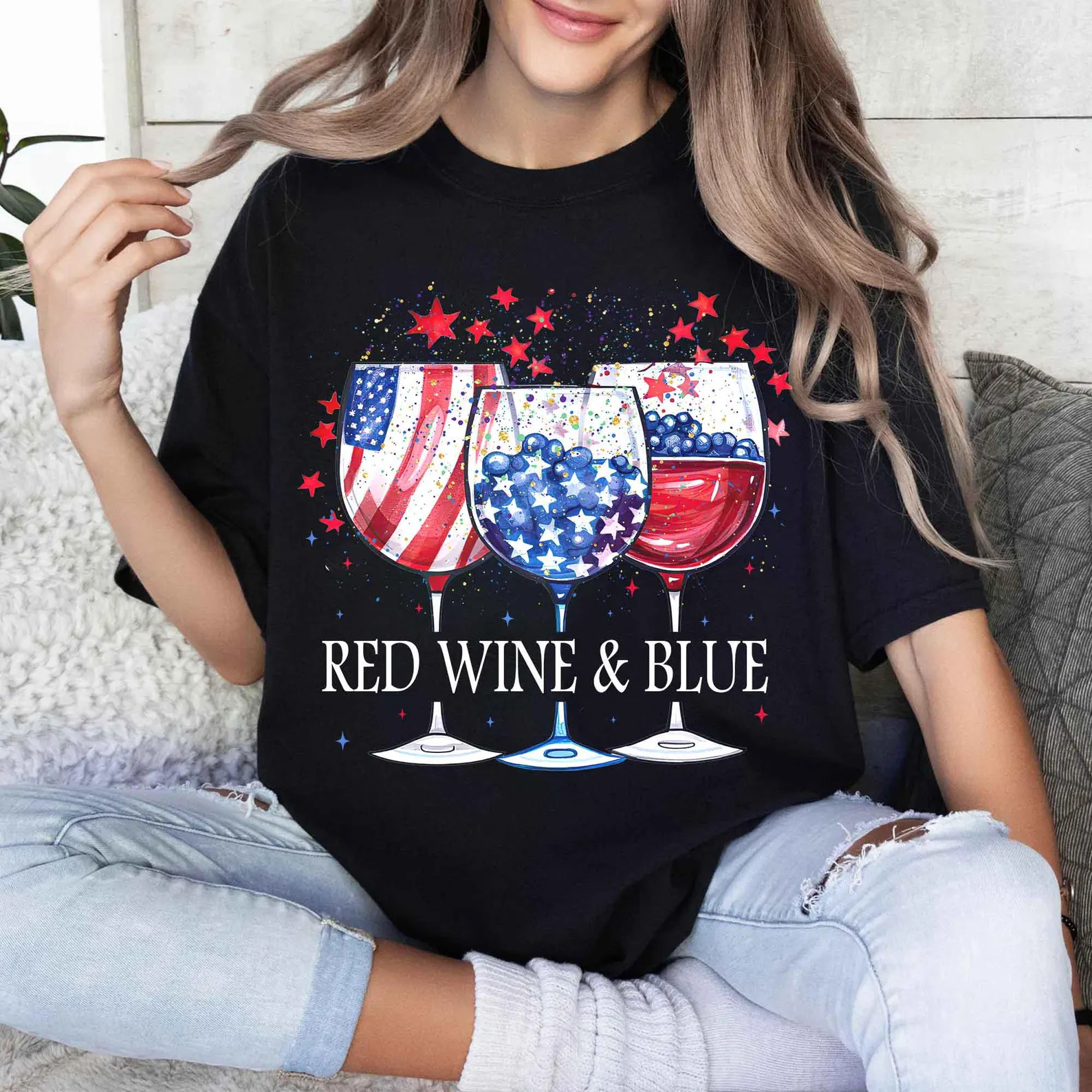 Red Wine and Blue Shirt, 4th of July Shirt, Patriot Shirt, Veteran Shirt, American Flag Shirt, In... | Etsy (US)