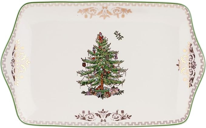 Spode Christmas Tree Gold Dessert Tray - 12" Fine Porcelain Festive Serving Platter with Red Ribb... | Amazon (US)