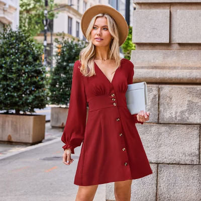 Women's Elegant Button-Down Puff Sleeve Mini Dress - Cupshe-M-Red | Target