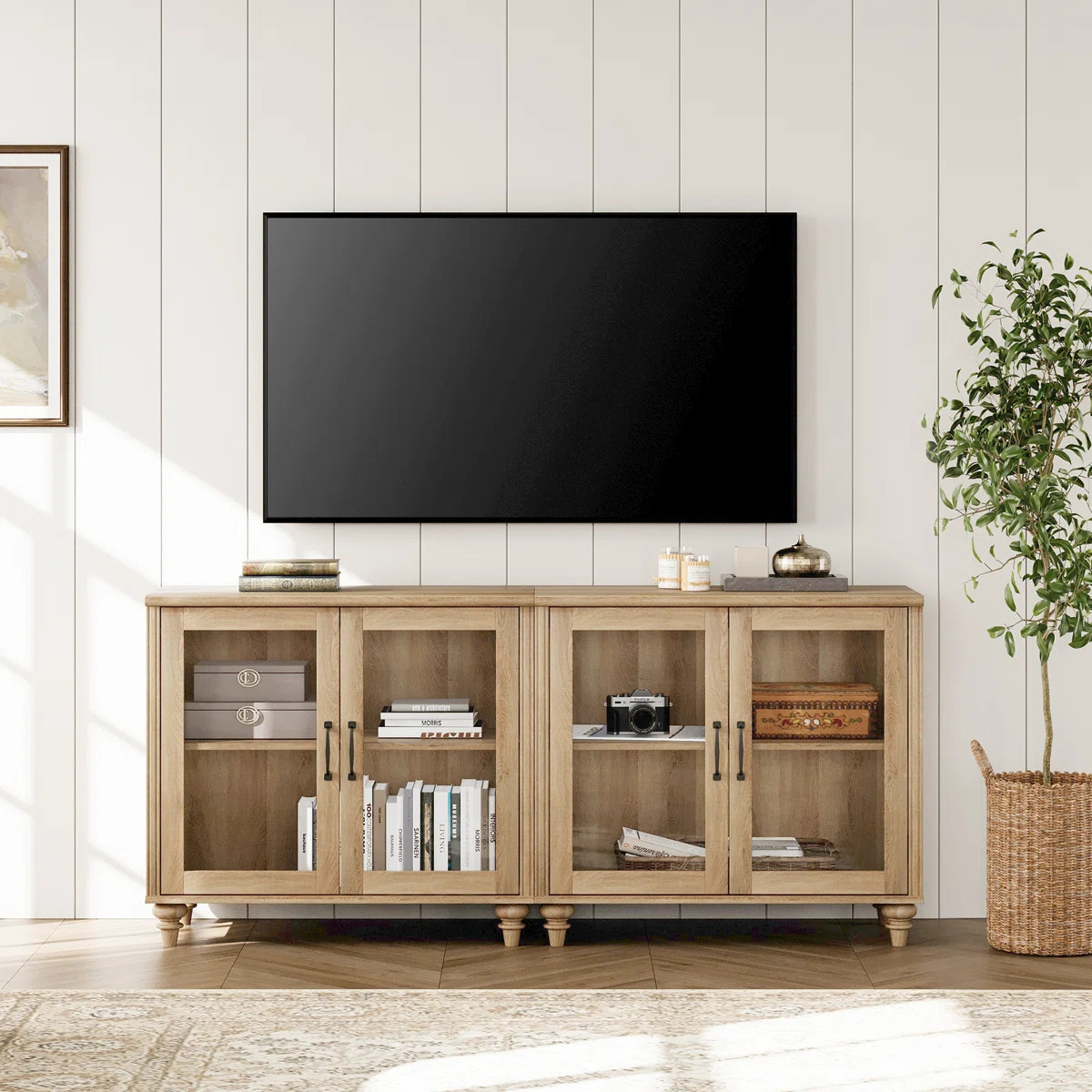 Scarlett Sideboard Cabinet With Bar Hutch, Buffet Cabinet With 4 Glass Doors | Wayfair North America