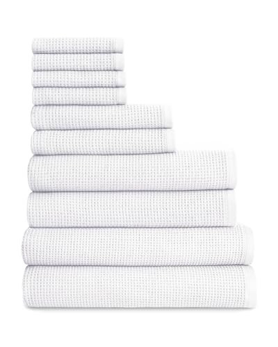 Cozy Earth Complete Waffle Bath Bundle - 60% Cotton 40% Viscose from Bamboo - Quick Dry & Ultra-Soft Waffle Weave Bath Towels - 4 Washcloths, 2 Hand Towels, 2 Bath Towels, 2 Bath Sheets, White | Amazon (US)