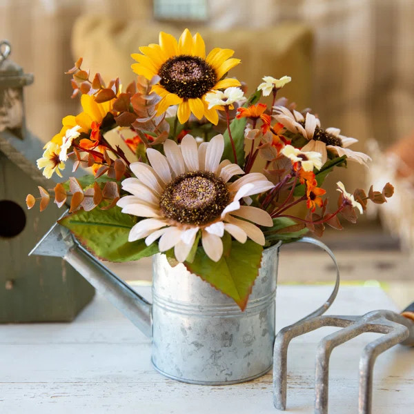 Sunflowers Floral Arrangement in Watering Can | Wayfair North America