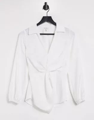 River Island satin twist front shirt in white | ASOS (Global)