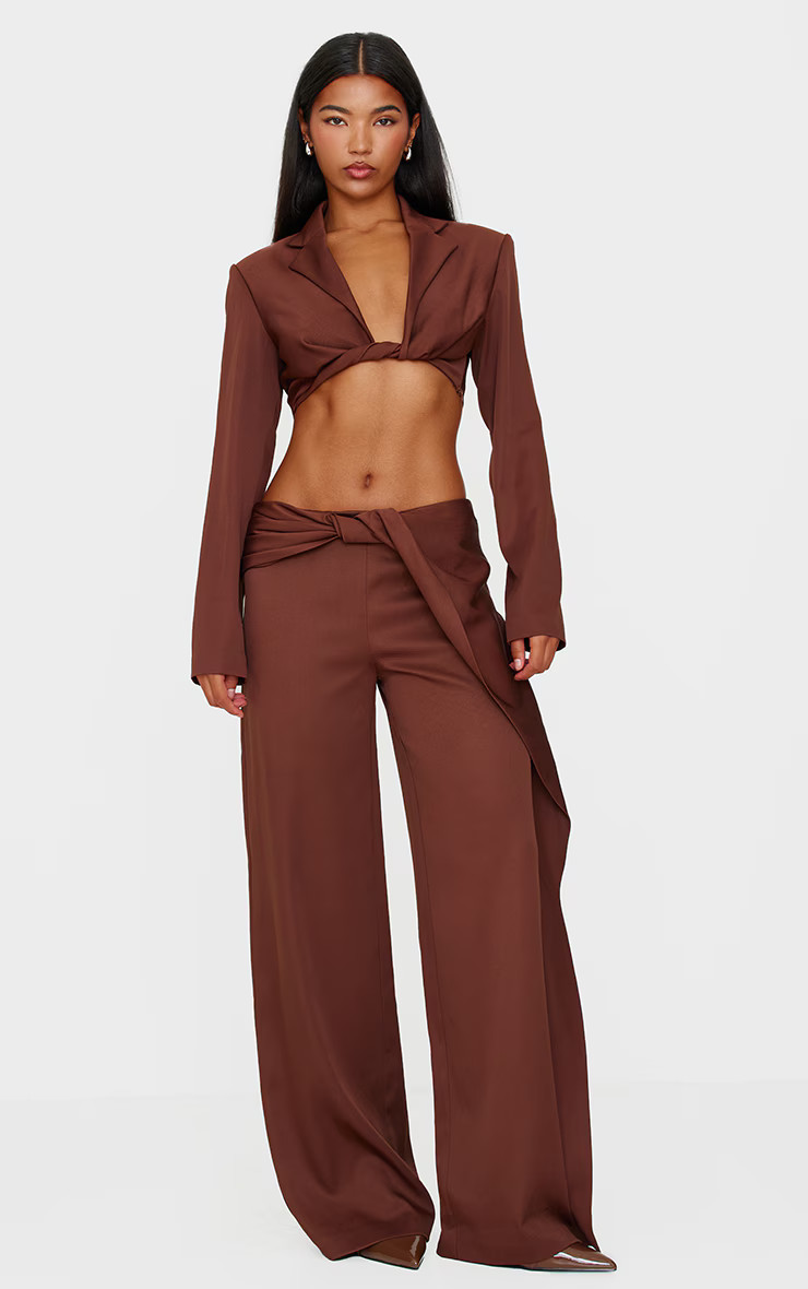 Chocolate Brown Twist Detail Pants | Co-ords | PrettyLittleThing US