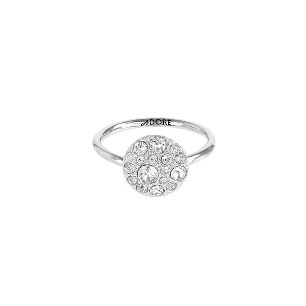 Small Metallic Pavé Disc Ring - Crystal/Rhodium Plated | Adore Jewelry