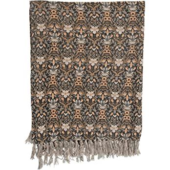 Creative Co-Op Cotton Slub Floral Pattern and Fringe Blanket Throw, Single, Black/Orange Twin | Amazon (US)