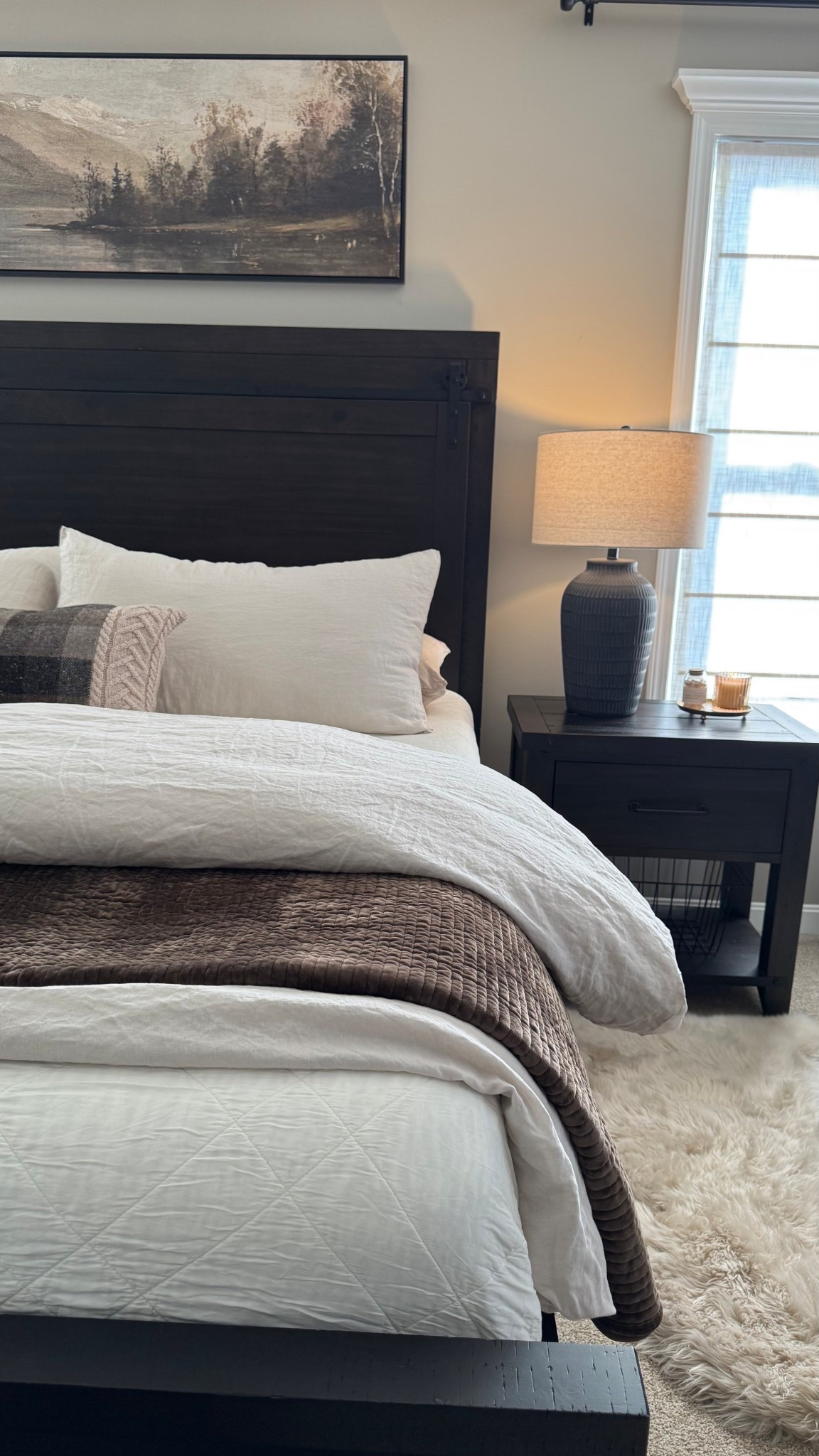 Winter bedding refresh!
Quince linen duvet set in sand
Quince bamboo sheet set in sand
Lumbar pillow & brown quilt are from HomeGoods
Sheepskin pelts from Overland
Roman shades & curtains from Twopages
Ceiling fan is from Lighting Design Companyy