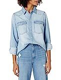 The Drop Women's Kathryn Long Sleeve Western Snap Front Denim Shirt, Ice Blue, XXS | Amazon (US)