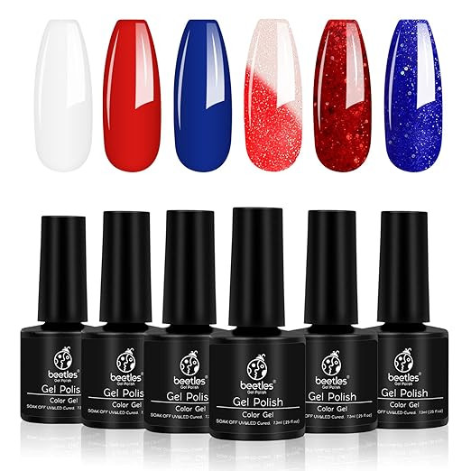 Beetles July 4th Gel Nail Polish Set - 6 Pcs Red White and Navy Blue Colors Gel Polish Royal Blue... | Amazon (US)