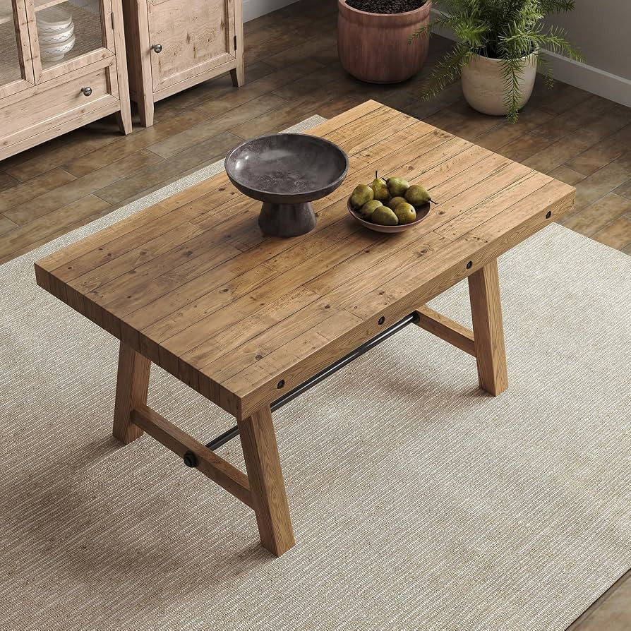 Rustic Dining Table for 4-6 People, 59" Farmhouse Rectangular Kitchen Table, Reclaimed Solid Wood... | Amazon (US)