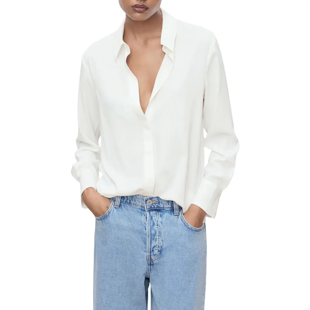 MANGO Print Button-Up Shirt in Off White at Nordstrom, Size 6 | Nordstrom