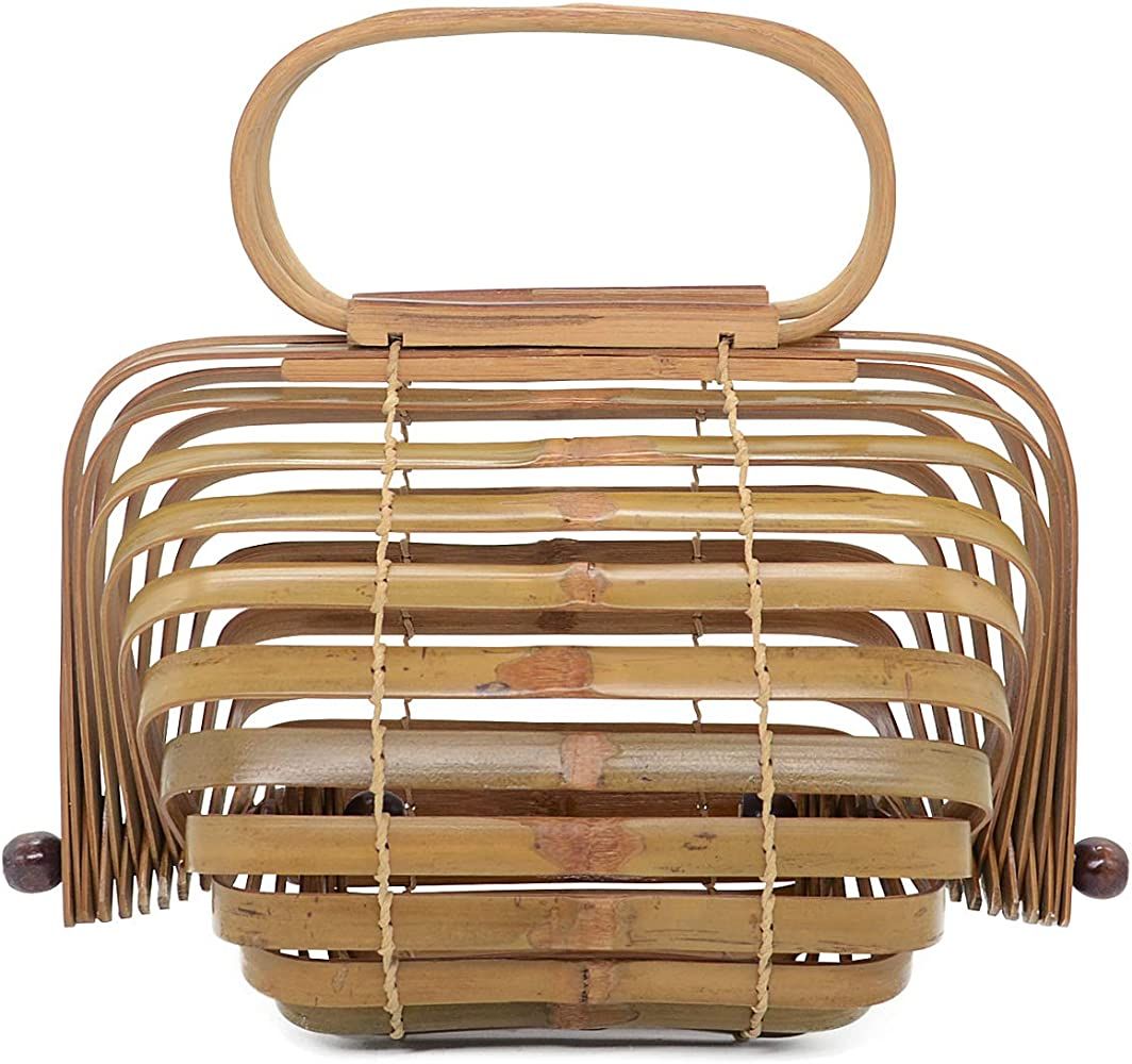 Women Bamboo Bag Handmade Basket Nest Large Bag Hollow Tote Lantern Beach Bag | Amazon (US)