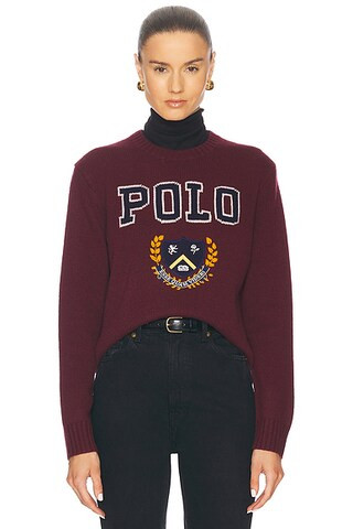 Polo Ralph Lauren Long Sleeve Sweater in Rich Ruby Multi | FWRD | FWRD 