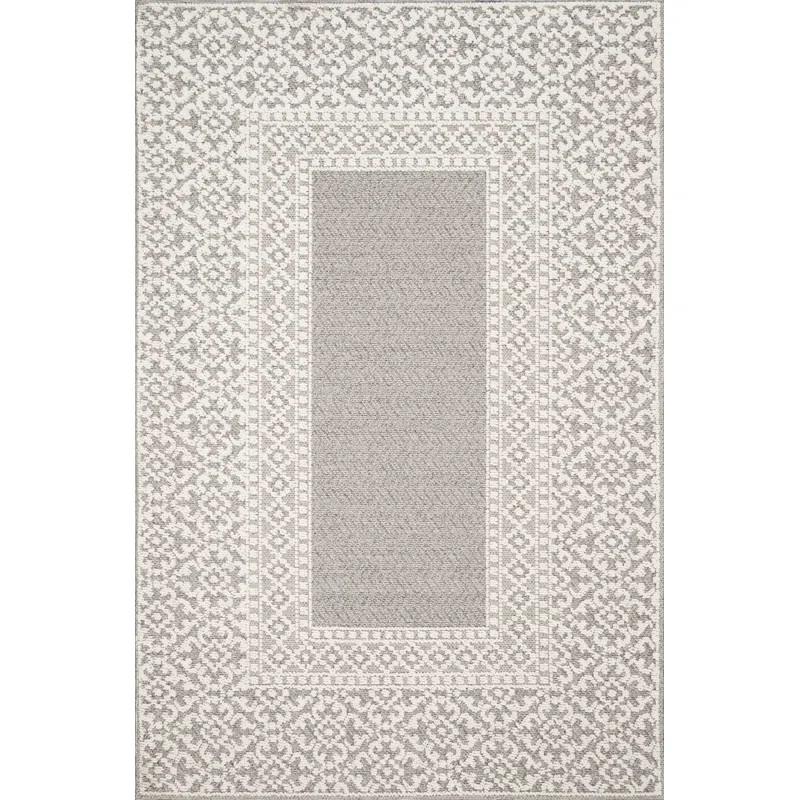 Mineola Machine Woven / Power Loomed Ivory / Gray Indoor/Outdoor Rug | Wayfair North America