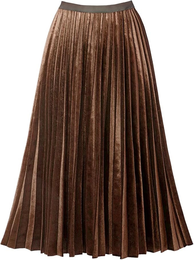 GOOBGS Women's Pleated A-Line High Waist Swing Flare Midi Skirt | Amazon (US)