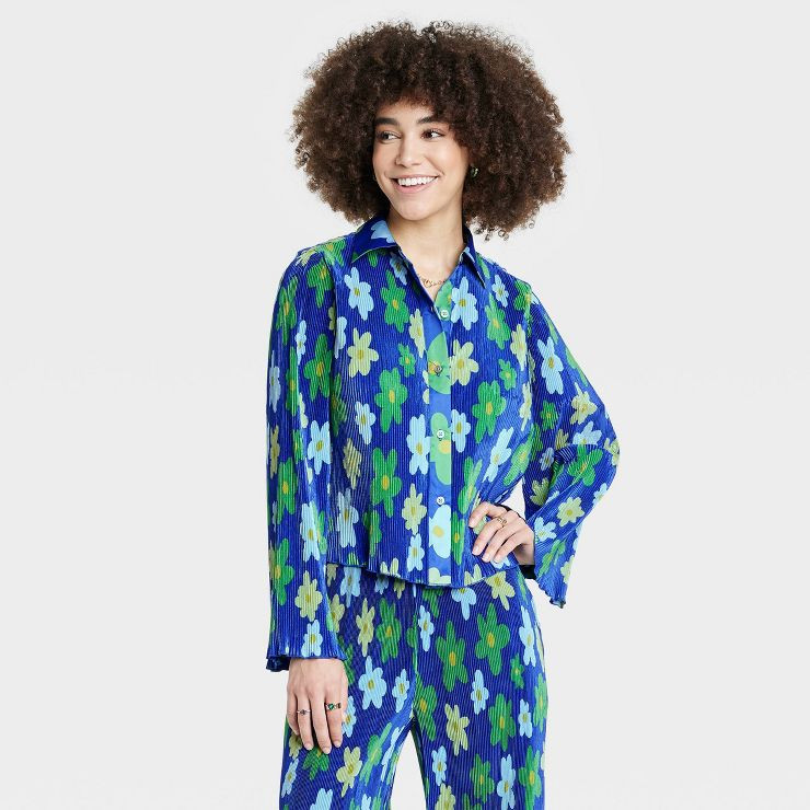Black History Month Target x Sammy B Women's Cropped Button-Down Shirt - Blue Floral | Target