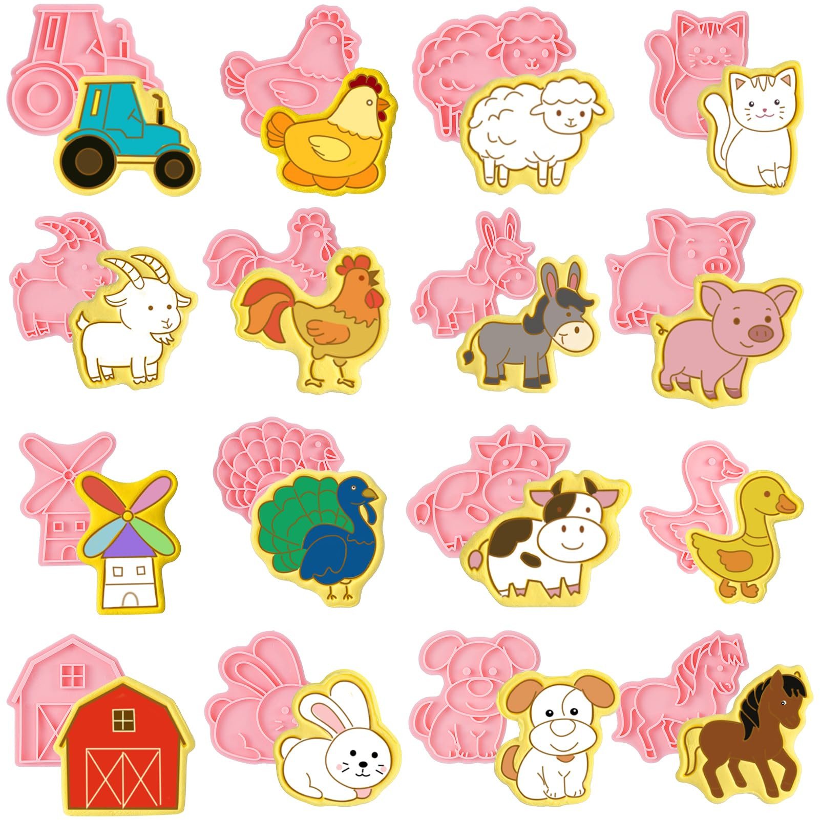 Amazon.com: 16 Pcs Farm Animal Cookie Cutters with Plunger Stamps Set, Farm Animal theme Fun Cook... | Amazon (US)