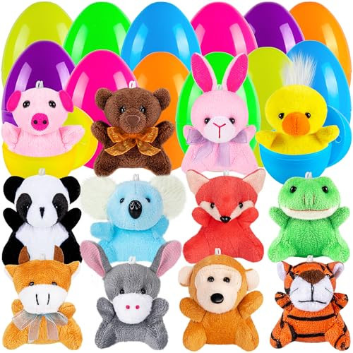 Sofier Plastic Easter Eggs with Animal Toys 12pcs Filled Easter Eggs 3.4" Easter Basket Stuffers Easter Egg Fillers Kids Classroom Gift Exchange Party Favors | Amazon (US)