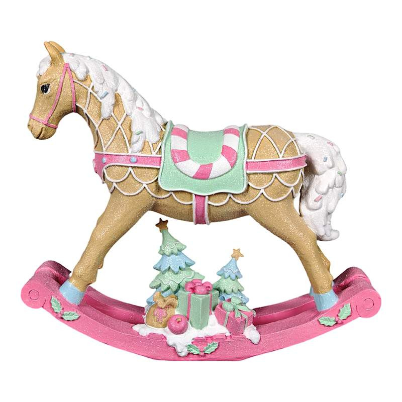 Mrs. Claus' Bakery Resin Gingerbread Rocking Horse Table Decor, 16", Pink, sold by At Home | At Home