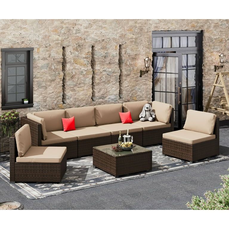 7 Piece Patio Furniture Set, Outdoor Furniture Patio Sectional Sofa, All Weather PE Rattan Outdoo... | Walmart (US)