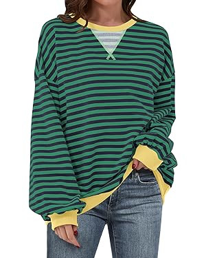 ANRABESS Women Striped Oversized Sweatshirt Long Sleeve Crewneck Shirts 2025 Fall Fashion Pullove... | Amazon (US)