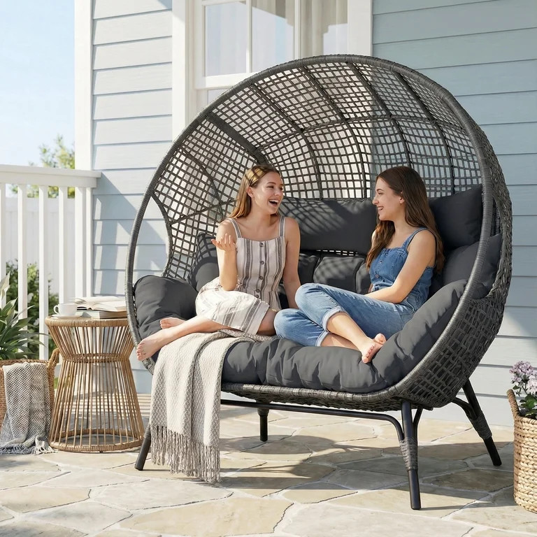 RADIATA Double Egg Chair for 2 Person, Oversized Wicker Loveseat with Thick Cushions, 680 lbs Cap... | Walmart (US)