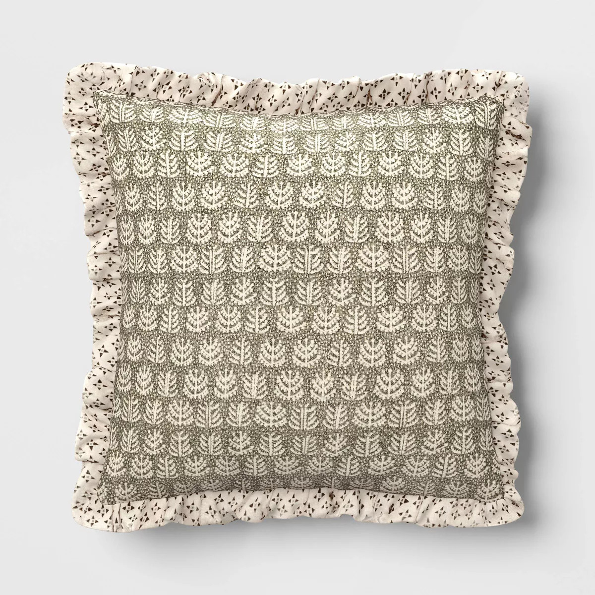 Square Block Print Reversible Pillow with Ruffle Trim Green - Threshold™ | Target