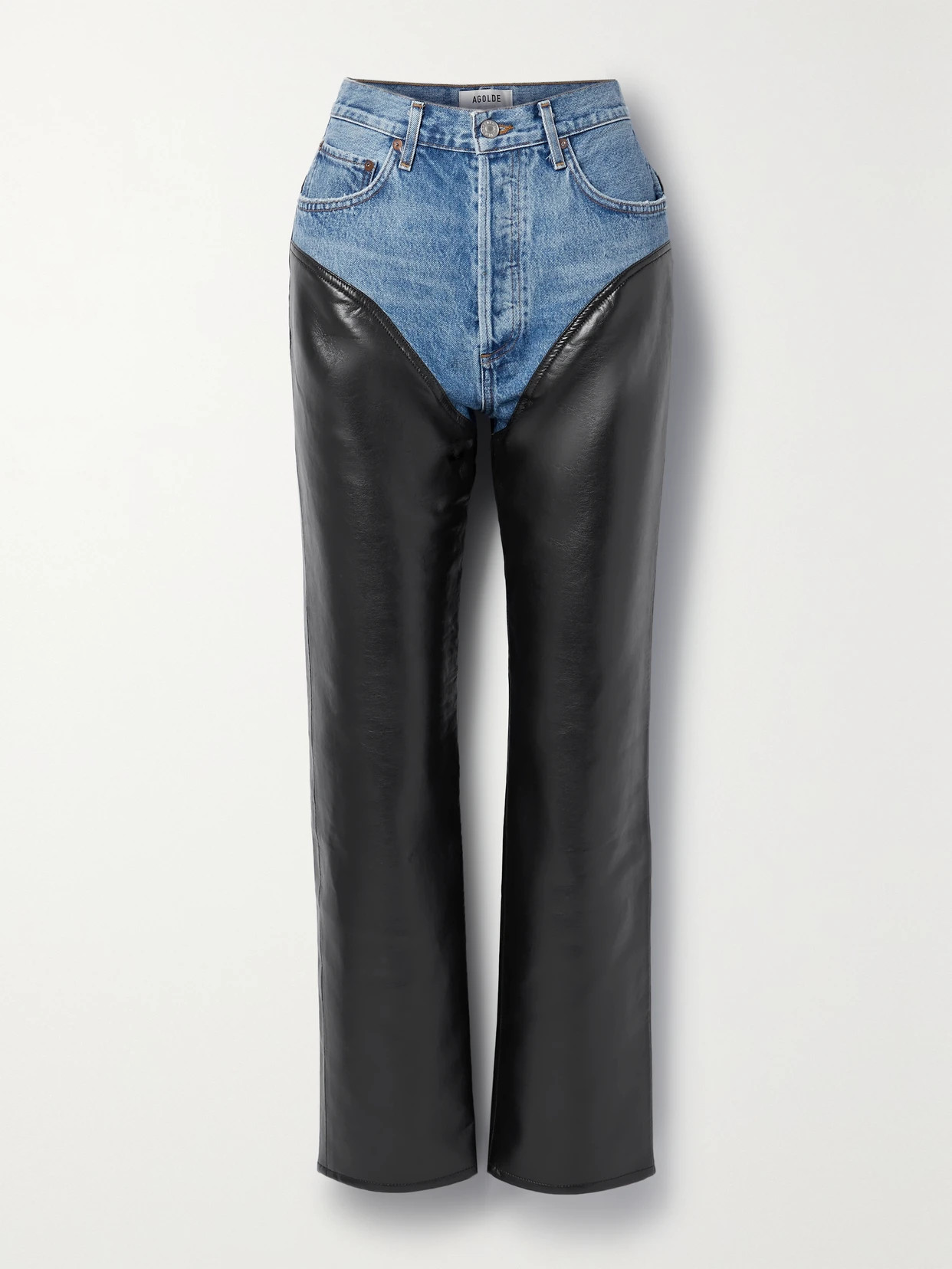AGOLDE - Harley Denim And Recycled Leather-blend Straight-leg Pants - Black | NET-A-PORTER (US)