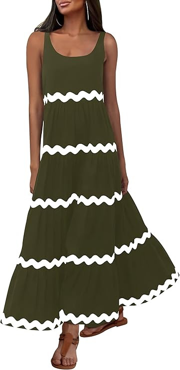 PRETTYGARDEN Women's 2024 Summer Sundresses Sleeveless Scoop Neck Tiered Flowy Beach Vacation Par... | Amazon (US)