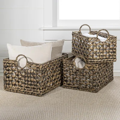 Burruss Bohemian Cottage Woven Hyacinth Rectangular Storage Baskets with Handles (Set of 3) | Wayfair North America