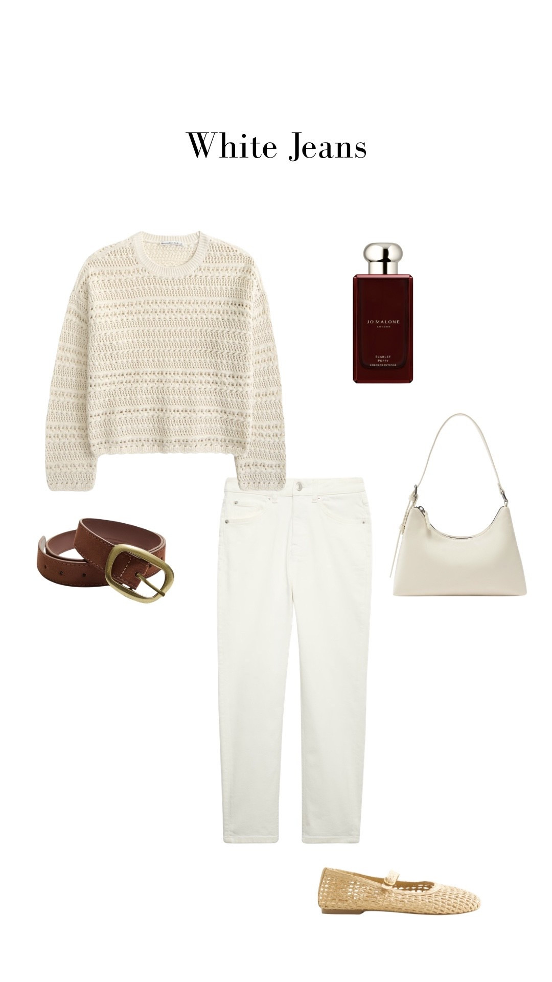 Love this cute spring outfit with white jeans and a crochet knit. Finish it off with an affordable brown belt, Mary Janes and a spritz of Jo Malone perfume. 

#LTKspring #LTKuk #LTKjeans