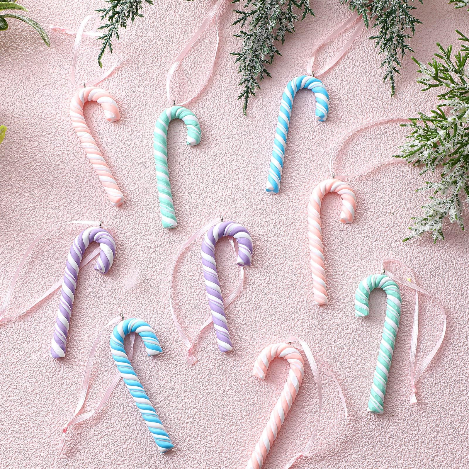 Leinuosen 24 Pcs Pastel Christmas Candy Cane Ornament Macarons Hanging Candy Cane Christmas Tree ... | Amazon (US)