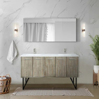 60 In. W X 20 In. D Rustic Double Bath Vanity With Cultured Marble Top And 55 In. Mirror | Wayfair North America