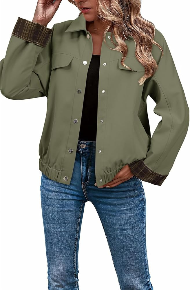Dokotoo Fall Jackets for Women 2025 Oversized Fashion Snap Button Color Blocked Sleeves Fall Casu... | Amazon (US)
