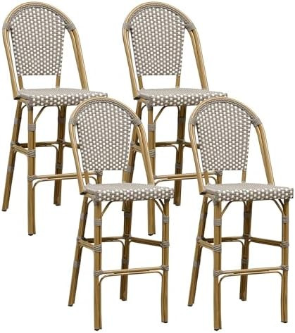 PURPLE LEAF French Bar Stool Set of 4 Bamboo Print Finish Patio Bar Stools with Back Wicker Bar H... | Amazon (US)