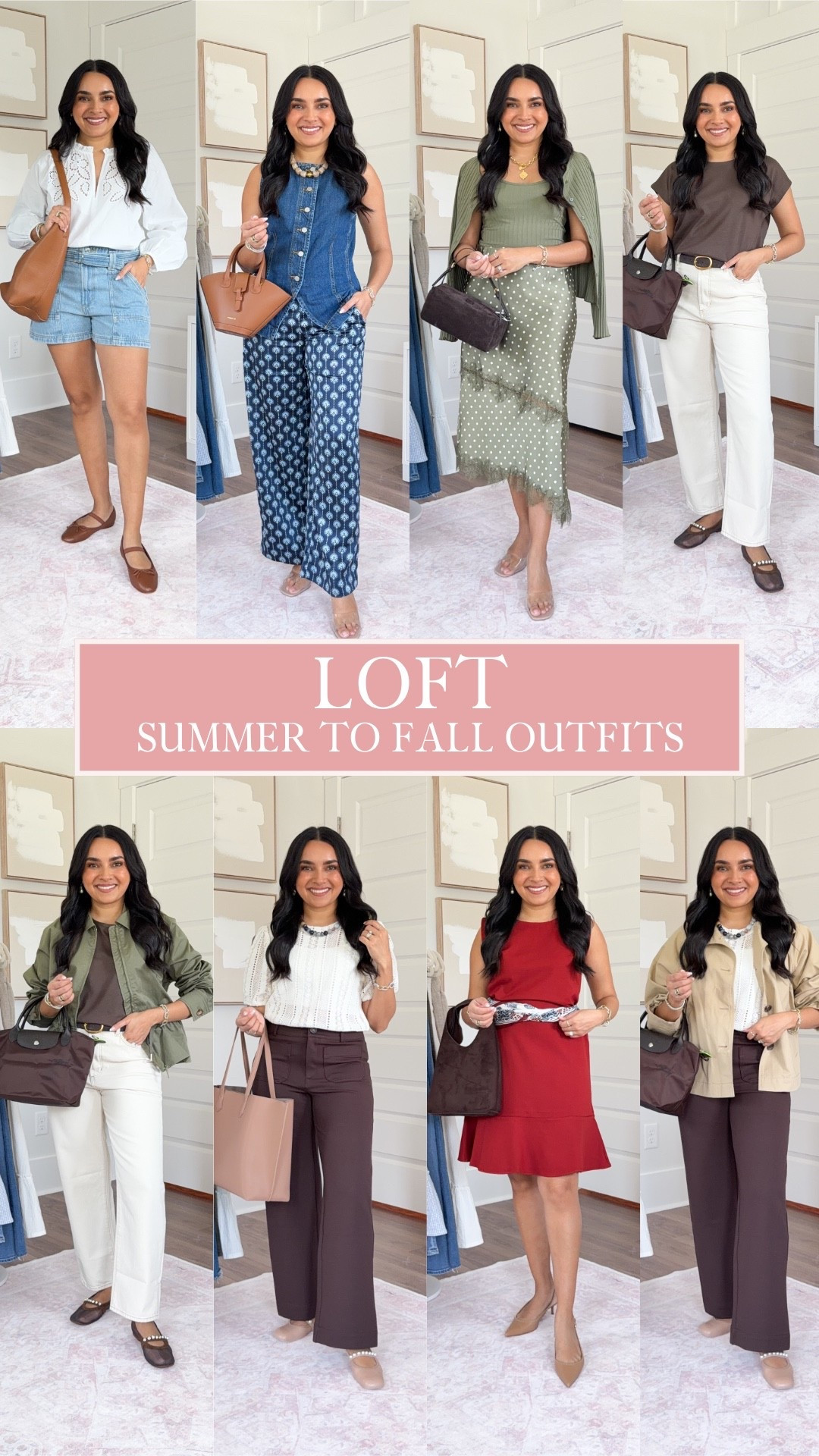How to style fall outfits while it’s still hot outside!
For reference: I’m 5’0, petite, 32b bra size, and 2/26 in bottoms, pear shaped. 
*Everything I share is unaltered! TTS means true to size. Between size 5-6.5 in shoes

White top size xs petite - roomy fit, I possibly could have sized a size 
Denim shorts size 26 petite TTS
Flip flops size 5 TTS
Cognac brown flats size 6 - sold out, linked similar

Denim vest size xs petite TTS
Blue print satin pants size xs petite TTS
Clear heels size 5 TTS

Green tank size xs petite TTS
Green cardigan size xs petite TTS
Green polka dot lace trim skirt size xs petite TTS
Clear heels size 5 TTS

Brown tee size xs petite TTS
Ecru ivory jeans size 26 petite TTS
Mesh flats size 5.5 TTS

Red burgundy dress size xs petite TTS
Tan heels are old, similar linked 


Fall outfits
Styling tips
Petite pants
Pre fall

#LTKPetite #LTKSaleAlert #LTKootd