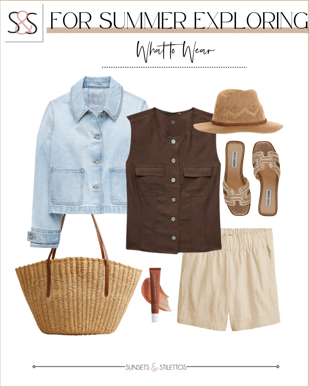 I'm building my summer wardrobe around versatile pieces that work from brunch to beach walks.

summer outfit ideas linen shorts denim jacket brown dress woven sandals straw hat casual weekend looks vacation outfits neutral tones comfortable style warm weather essentials

#LTKmomlife #LTKOver40 #LTKootd