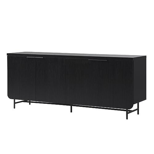 Walker Edison Reema Fluted 4-Door Kitchen Sideboard Buffet Console, 69 Inch, Black | Amazon (US)