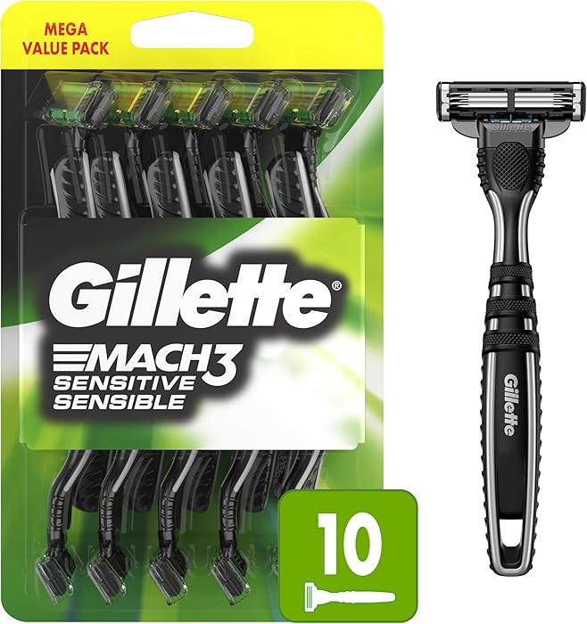 Gillette Mach3 Sensitive Razors for Men, Men’s Disposable Razors, Pivoting Head for Close and C... | Amazon (US)